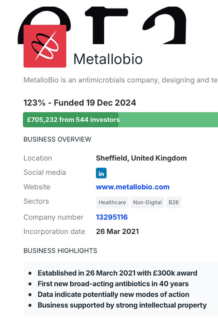 Metallobio - Seedrs/Republic - £700K